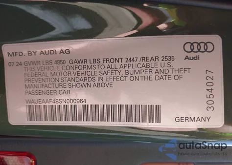 2025 Audi A4 Premium Plus 45 z USA, uszkodzony, nr VIN WAUEAAF48SN000964